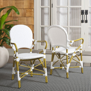 Safavieh HOOPER Armchair - Elegant Stacking Design for Coastal Charm in Indoor and Outdoor Spaces White FOX5209G-SET2