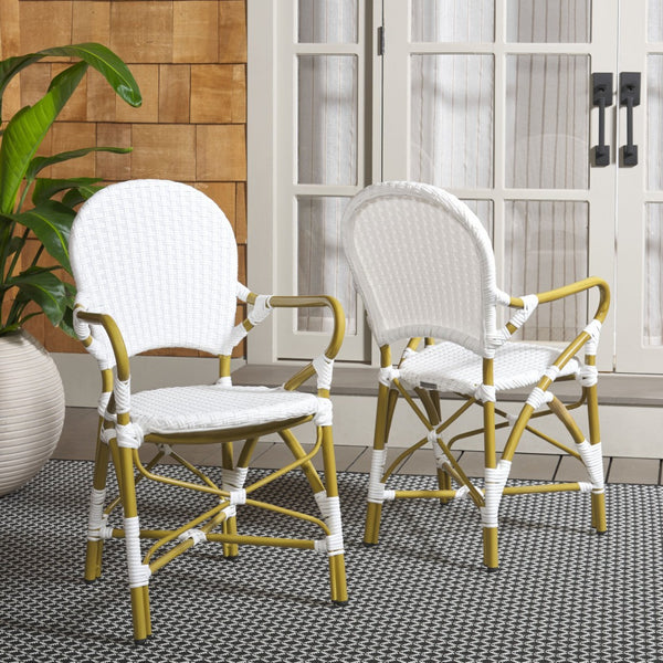 Safavieh HOOPER Armchair - Elegant Stacking Design for Coastal Charm in Indoor and Outdoor Spaces White FOX5209G-SET2