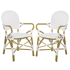 Safavieh HOOPER Armchair - Elegant Stacking Design for Coastal Charm in Indoor and Outdoor Spaces White FOX5209G-SET2