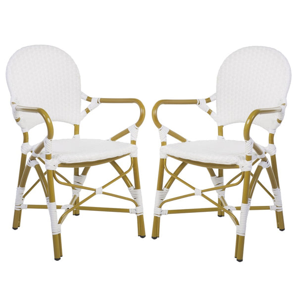 Safavieh HOOPER Armchair - Elegant Stacking Design for Coastal Charm in Indoor and Outdoor Spaces White FOX5209G-SET2