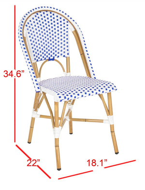Safavieh SALCHA Side Chair - Elegant European Bistro Style, Weather-Resistant, Stackable for Indoor/Outdoor Use Blue / White FOX5210A-SET2