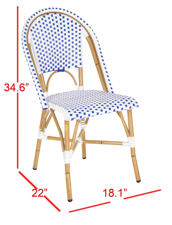 Safavieh SALCHA Side Chair - Elegant European Bistro Style, Weather-Resistant, Stackable for Indoor/Outdoor Use Blue / White FOX5210A-SET2
