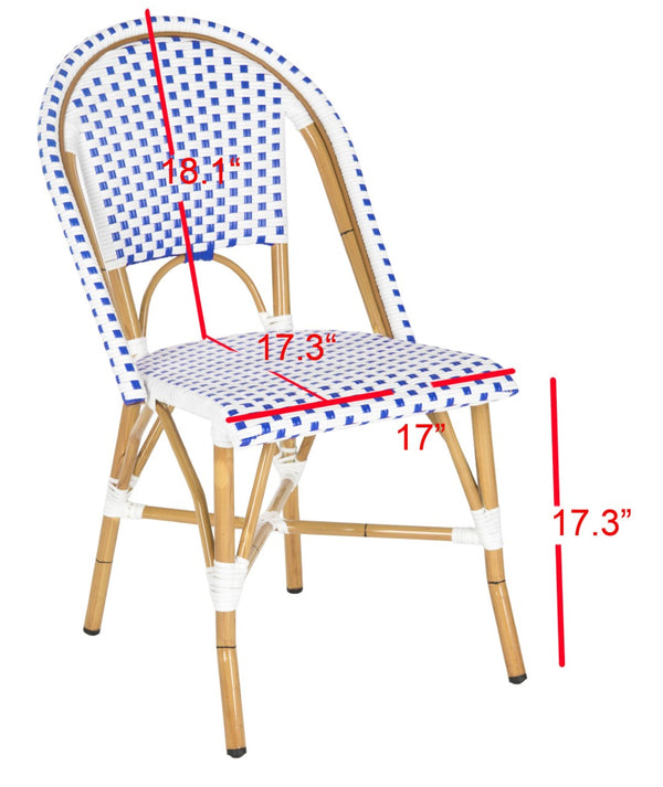 Safavieh SALCHA Side Chair - Elegant European Bistro Style, Weather-Resistant, Stackable for Indoor/Outdoor Use Blue / White FOX5210A-SET2