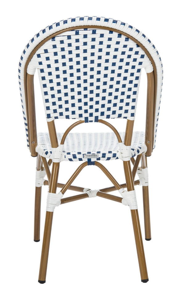 Safavieh SALCHA Side Chair - Elegant European Bistro Style, Weather-Resistant, Stackable for Indoor/Outdoor Use Blue / White FOX5210A-SET2