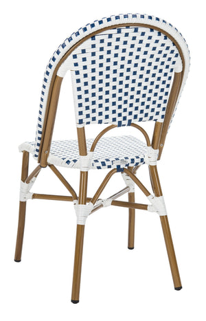 Safavieh SALCHA Side Chair - Elegant European Bistro Style, Weather-Resistant, Stackable for Indoor/Outdoor Use Blue / White FOX5210A-SET2