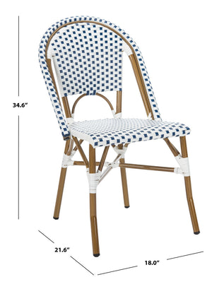 Safavieh SALCHA Side Chair - Elegant European Bistro Style, Weather-Resistant, Stackable for Indoor/Outdoor Use Blue / White FOX5210A-SET2