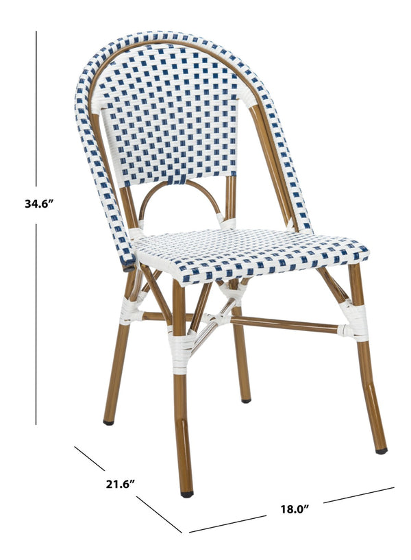 Safavieh SALCHA Side Chair - Elegant European Bistro Style, Weather-Resistant, Stackable for Indoor/Outdoor Use Blue / White FOX5210A-SET2