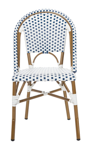 Safavieh SALCHA Side Chair - Elegant European Bistro Style, Weather-Resistant, Stackable for Indoor/Outdoor Use Blue / White FOX5210A-SET2