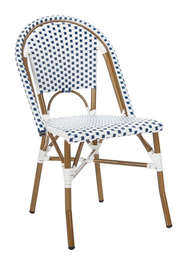Safavieh SALCHA Side Chair - Elegant European Bistro Style, Weather-Resistant, Stackable for Indoor/Outdoor Use Blue / White FOX5210A-SET2