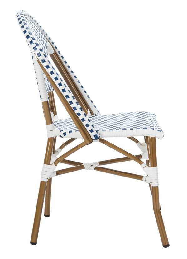 Safavieh SALCHA Side Chair - Elegant European Bistro Style, Weather-Resistant, Stackable for Indoor/Outdoor Use Blue / White FOX5210A-SET2