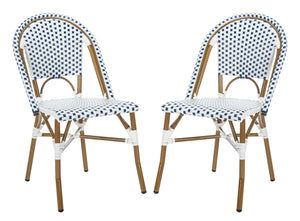 Safavieh SALCHA Side Chair - Elegant European Bistro Style, Weather-Resistant, Stackable for Indoor/Outdoor Use Blue / White FOX5210A-SET2