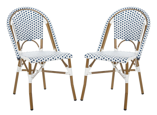 Safavieh SALCHA Side Chair - Elegant European Bistro Style, Weather-Resistant, Stackable for Indoor/Outdoor Use Blue / White FOX5210A-SET2