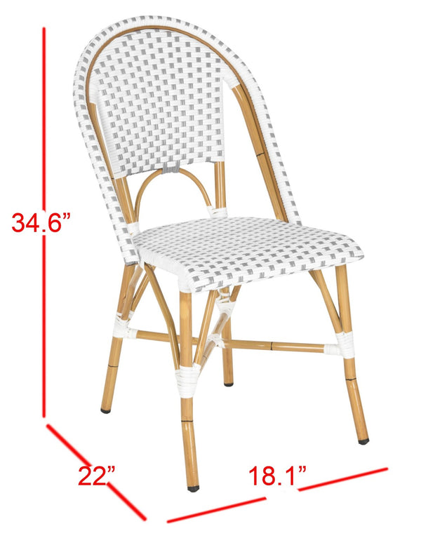 Safavieh SALCHA Set of 2 Side Chairs - Grey/White Bistro Style for Indoor & Outdoor Use, Easy Care & Durable FOX5210B-SET2