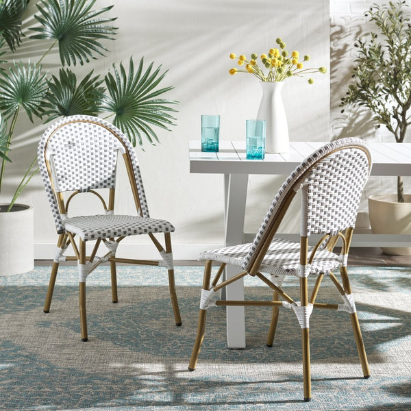 Safavieh SALCHA Set of 2 Side Chairs - Grey/White Bistro Style for Indoor & Outdoor Use, Easy Care & Durable FOX5210B-SET2