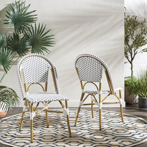 Safavieh SALCHA Set of 2 Side Chairs - Grey/White Bistro Style for Indoor & Outdoor Use, Easy Care & Durable FOX5210B-SET2