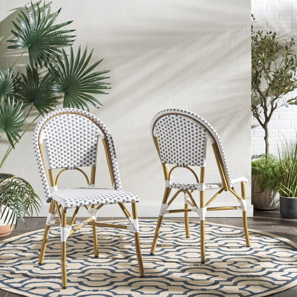 Safavieh SALCHA Set of 2 Side Chairs - Grey/White Bistro Style for Indoor & Outdoor Use, Easy Care & Durable FOX5210B-SET2