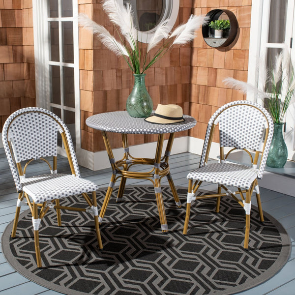 Safavieh SALCHA Set of 2 Side Chairs - Grey/White Bistro Style for Indoor & Outdoor Use, Easy Care & Durable FOX5210B-SET2