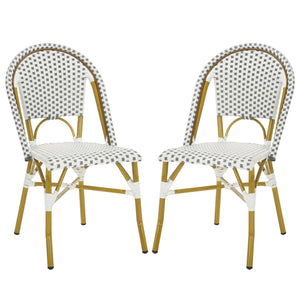 Safavieh SALCHA Set of 2 Side Chairs - Grey/White Bistro Style for Indoor & Outdoor Use, Easy Care & Durable FOX5210B-SET2