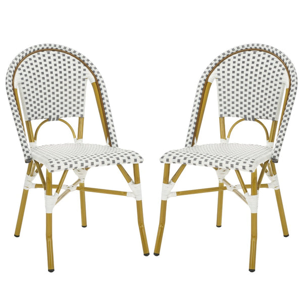 Safavieh SALCHA Set of 2 Side Chairs - Grey/White Bistro Style for Indoor & Outdoor Use, Easy Care & Durable FOX5210B-SET2
