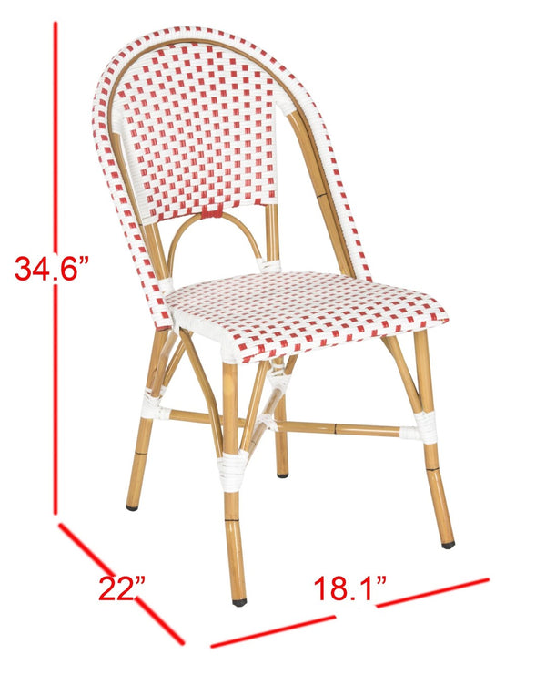 Safavieh SALCHA Side Chair - Elegant European Bistro Style, Weather-Resistant, Stackable for Indoor/Outdoor Use Red / White FOX5210C-SET2