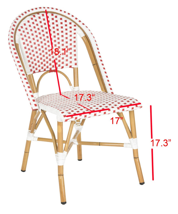 Safavieh SALCHA Side Chair - Elegant European Bistro Style, Weather-Resistant, Stackable for Indoor/Outdoor Use Red / White FOX5210C-SET2