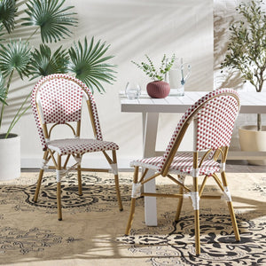 Safavieh SALCHA Side Chair - Elegant European Bistro Style, Weather-Resistant, Stackable for Indoor/Outdoor Use Red / White FOX5210C-SET2
