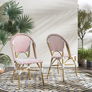 Safavieh SALCHA Side Chair - Elegant European Bistro Style, Weather-Resistant, Stackable for Indoor/Outdoor Use Red / White FOX5210C-SET2