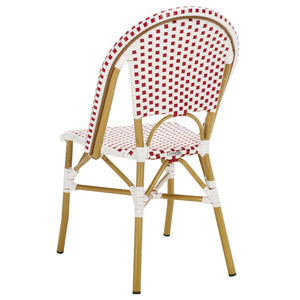 Safavieh SALCHA Side Chair - Elegant European Bistro Style, Weather-Resistant, Stackable for Indoor/Outdoor Use Red / White FOX5210C-SET2