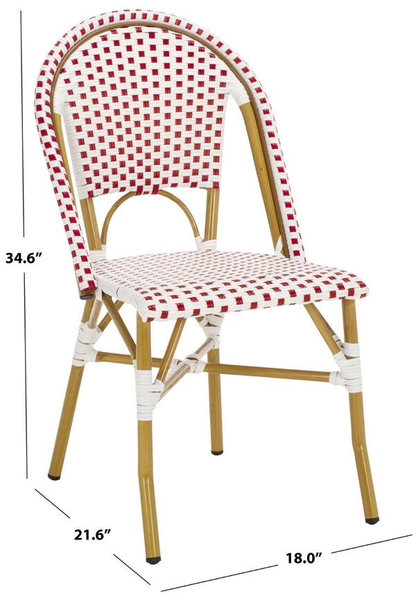 Safavieh SALCHA Side Chair - Elegant European Bistro Style, Weather-Resistant, Stackable for Indoor/Outdoor Use Red / White FOX5210C-SET2