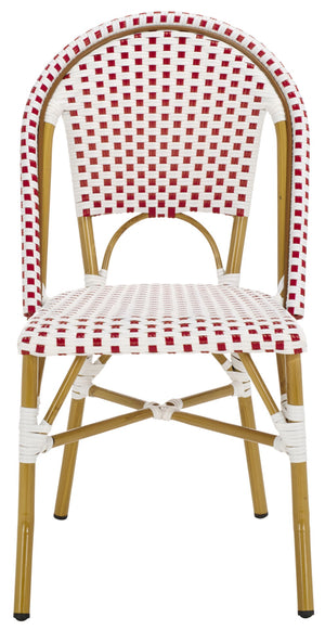 Safavieh SALCHA Side Chair - Elegant European Bistro Style, Weather-Resistant, Stackable for Indoor/Outdoor Use Red / White FOX5210C-SET2