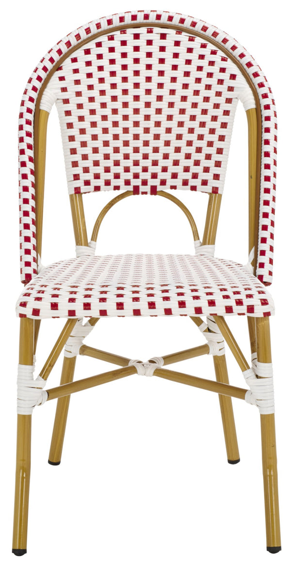 Safavieh SALCHA Side Chair - Elegant European Bistro Style, Weather-Resistant, Stackable for Indoor/Outdoor Use Red / White FOX5210C-SET2