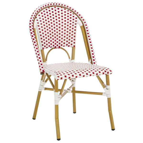 Safavieh SALCHA Side Chair - Elegant European Bistro Style, Weather-Resistant, Stackable for Indoor/Outdoor Use Red / White FOX5210C-SET2