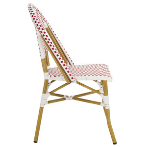 Safavieh SALCHA Side Chair - Elegant European Bistro Style, Weather-Resistant, Stackable for Indoor/Outdoor Use Red / White FOX5210C-SET2