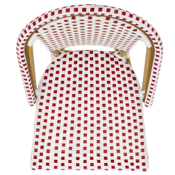 Safavieh SALCHA Side Chair - Elegant European Bistro Style, Weather-Resistant, Stackable for Indoor/Outdoor Use Red / White FOX5210C-SET2