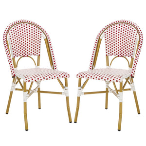 Safavieh SALCHA Side Chair - Elegant European Bistro Style, Weather-Resistant, Stackable for Indoor/Outdoor Use Red / White FOX5210C-SET2