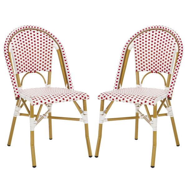 Safavieh SALCHA Side Chair - Elegant European Bistro Style, Weather-Resistant, Stackable for Indoor/Outdoor Use Red / White FOX5210C-SET2