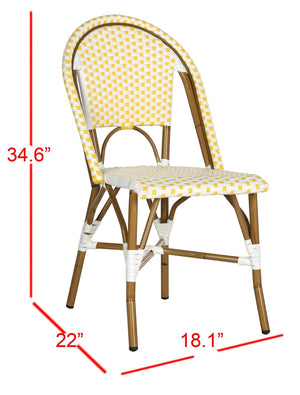 Safavieh SALCHA Side Chair - Elegant European Bistro Style, Weather-Resistant, Stackable for Indoor/Outdoor Use Yellow / White FOX5210D-SET2
