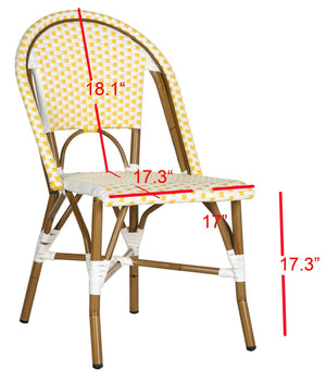 Safavieh SALCHA Side Chair - Elegant European Bistro Style, Weather-Resistant, Stackable for Indoor/Outdoor Use Yellow / White FOX5210D-SET2