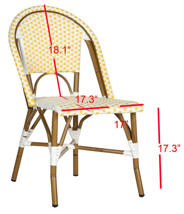 Safavieh SALCHA Side Chair - Elegant European Bistro Style, Weather-Resistant, Stackable for Indoor/Outdoor Use Yellow / White FOX5210D-SET2