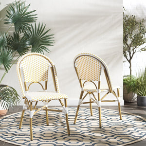 Safavieh SALCHA Side Chair - Elegant European Bistro Style, Weather-Resistant, Stackable for Indoor/Outdoor Use Yellow / White FOX5210D-SET2