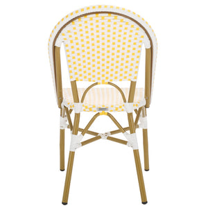 Safavieh SALCHA Side Chair - Elegant European Bistro Style, Weather-Resistant, Stackable for Indoor/Outdoor Use Yellow / White FOX5210D-SET2