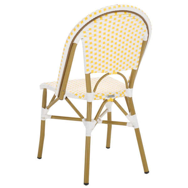 Safavieh SALCHA Side Chair - Elegant European Bistro Style, Weather-Resistant, Stackable for Indoor/Outdoor Use Yellow / White FOX5210D-SET2