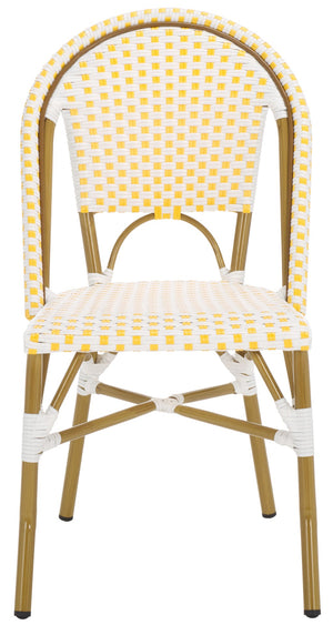 Safavieh SALCHA Side Chair - Elegant European Bistro Style, Weather-Resistant, Stackable for Indoor/Outdoor Use Yellow / White FOX5210D-SET2