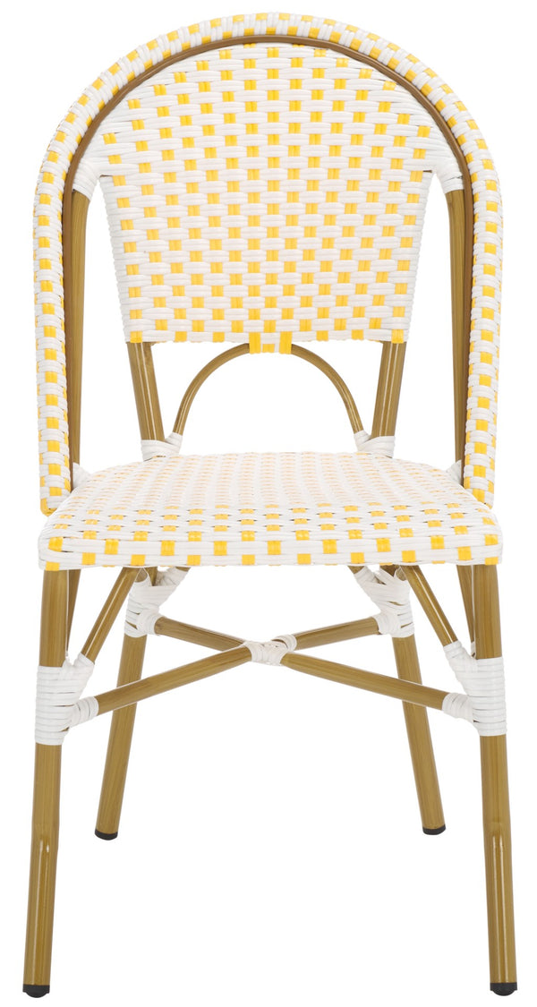 Safavieh SALCHA Side Chair - Elegant European Bistro Style, Weather-Resistant, Stackable for Indoor/Outdoor Use Yellow / White FOX5210D-SET2