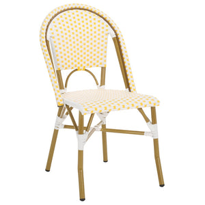 Safavieh SALCHA Side Chair - Elegant European Bistro Style, Weather-Resistant, Stackable for Indoor/Outdoor Use Yellow / White FOX5210D-SET2