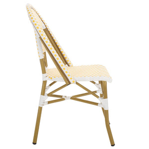 Safavieh SALCHA Side Chair - Elegant European Bistro Style, Weather-Resistant, Stackable for Indoor/Outdoor Use Yellow / White FOX5210D-SET2