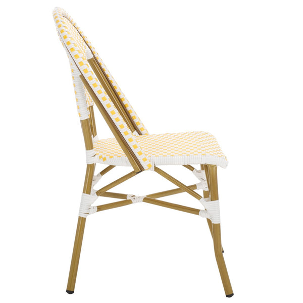 Safavieh SALCHA Side Chair - Elegant European Bistro Style, Weather-Resistant, Stackable for Indoor/Outdoor Use Yellow / White FOX5210D-SET2