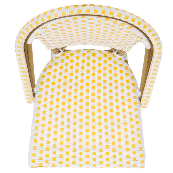 Safavieh SALCHA Side Chair - Elegant European Bistro Style, Weather-Resistant, Stackable for Indoor/Outdoor Use Yellow / White FOX5210D-SET2