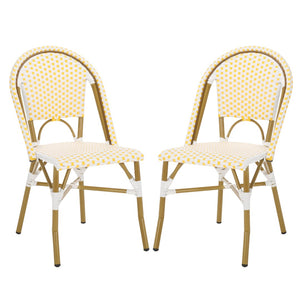 Safavieh SALCHA Side Chair - Elegant European Bistro Style, Weather-Resistant, Stackable for Indoor/Outdoor Use Yellow / White FOX5210D-SET2