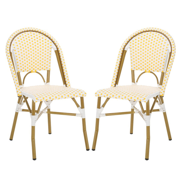 Safavieh SALCHA Side Chair - Elegant European Bistro Style, Weather-Resistant, Stackable for Indoor/Outdoor Use Yellow / White FOX5210D-SET2